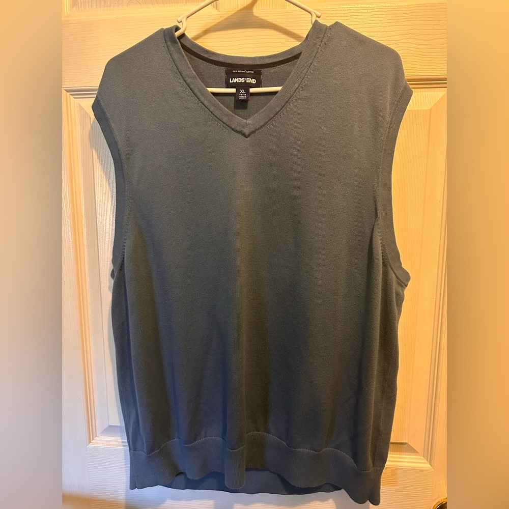 Lands' End Blue Cotton Sweater Vest, XL Men’s